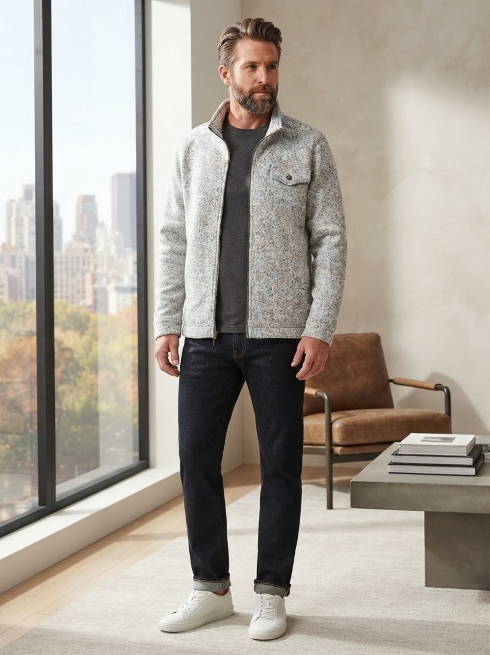 Weatherproof Men's Heathered Light Gray Full-Zip Jacket